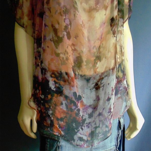 Haute Hippie Sheer Silk Water Color Floral Oversized Tunic Popover Top Small - Picture 3 of 6